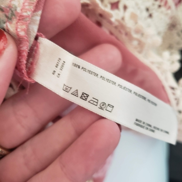 E Anthropologie XS Mauve Pink Floral Short Sleeve Blouse Crochet Lace Nella Top - Picture 5 of 7